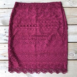 Loft burgundy lace skirt—NWT